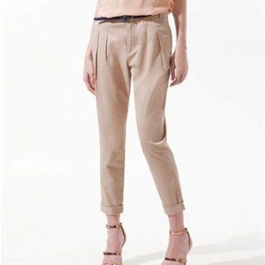 Zara Front Pleat Trouser Pant in Tan